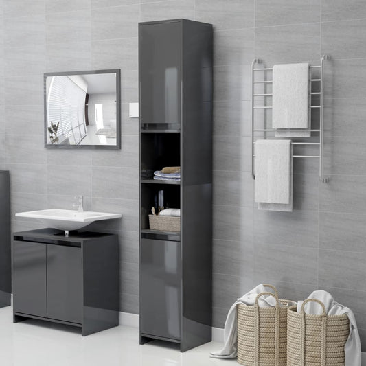 vidaXL Bathroom Cabinet High Gloss Grey 30x30x183.5 cm Engineered Wood