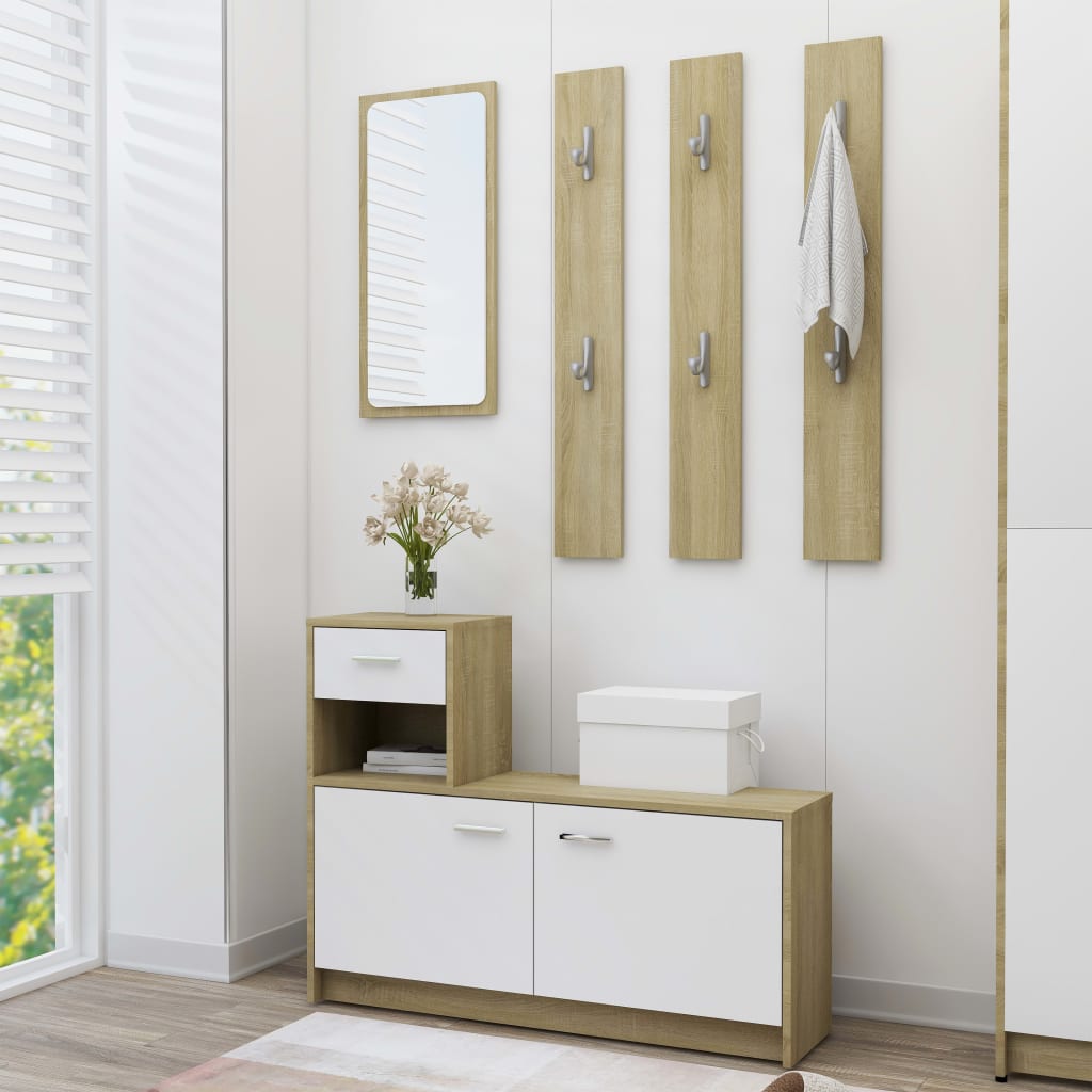 vidaXL Hallway Unit White and Sonoma Oak 100x25x76.5 cm Engineered Wood