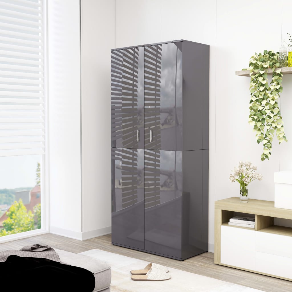 vidaXL Shoe Cabinet High Gloss Grey 80x39x178 cm Engineered Wood