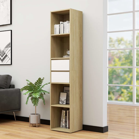 vidaXL Book Cabinet White and Sonoma Oak 36x30x171 cm Engineered Wood