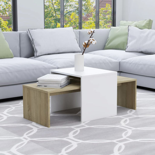 vidaXL Coffee Table Set White and Sonoma Oak 100x48x40 cm Engineered Wood