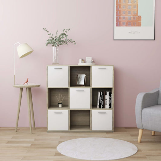 vidaXL Book Cabinet White and Sonoma Oak 90x30x90 cm Engineered Wood