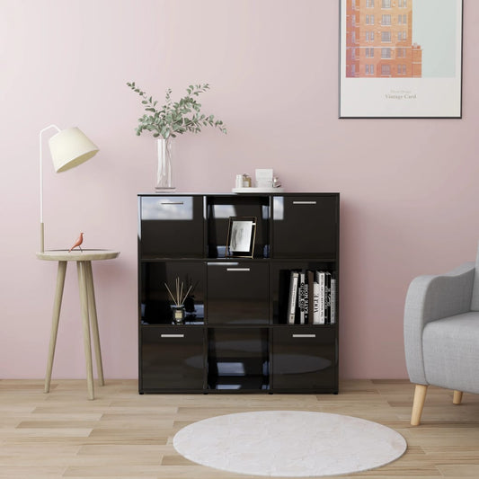 vidaXL Book Cabinet High Gloss Black 90x30x90 cm Engineered Wood