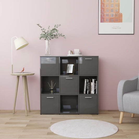 vidaXL Book Cabinet High Gloss Grey 90x30x90 cm Engineered Wood