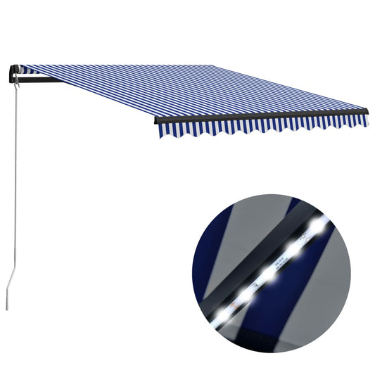 vidaXL Manual Retractable Awning with LED 350x250 cm Blue and White
