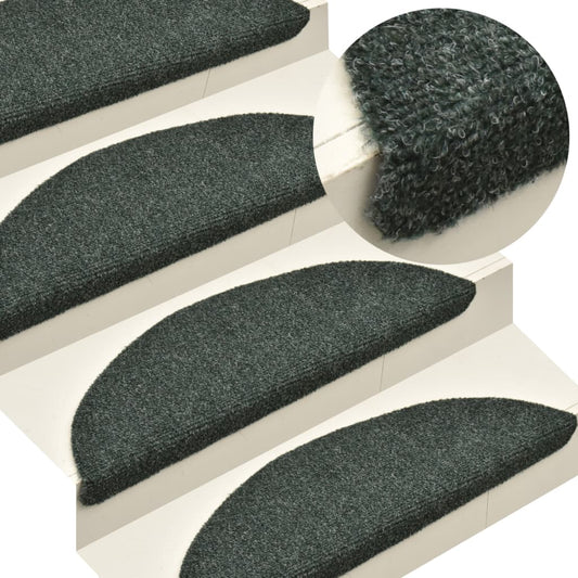 vidaXL Self-adhesive Stair Mats 15 pcs Green 65x21x4 cm Needle Punch