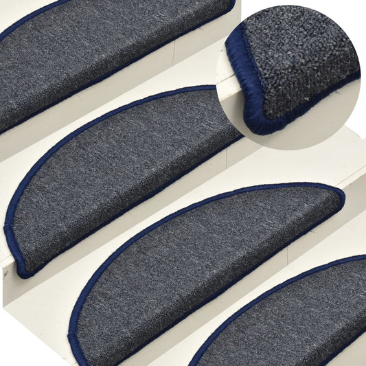 vidaXL Carpet Stair Treads 15 pcs Dark Grey and Blue 65x24x4 cm