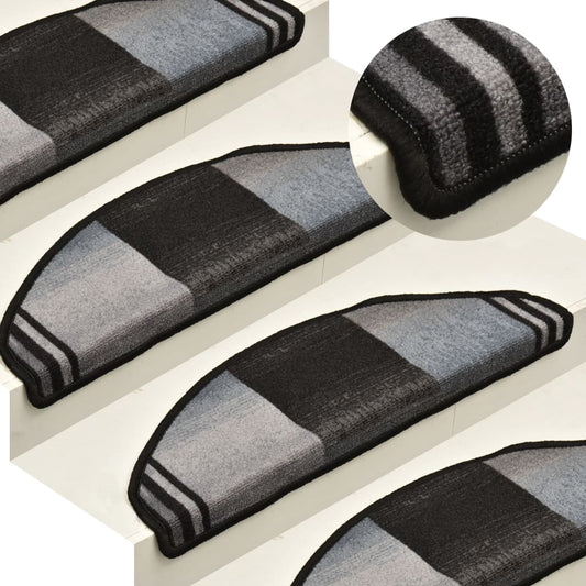 vidaXL Self-adhesive Stair Mats 15 pcs Black and Grey 65x21x4 cm