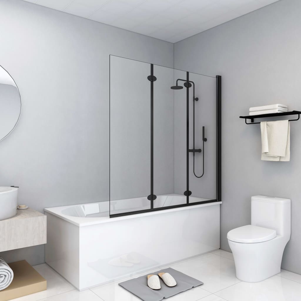 vidaXL Folding Shower Enclosure 3 Panels ESG 130x138 cm Black
