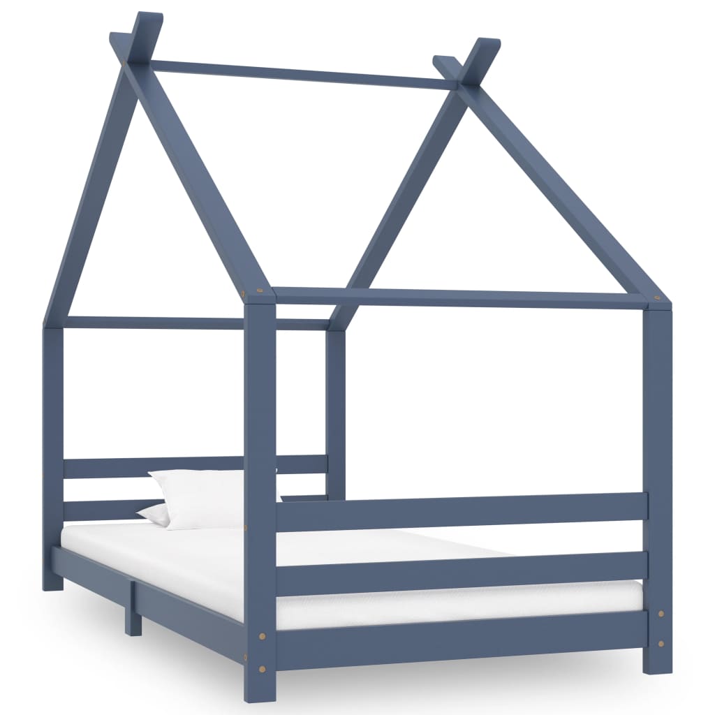 vidaXL Kids Bed Frame Grey Solid Pine Wood 90x200 cm