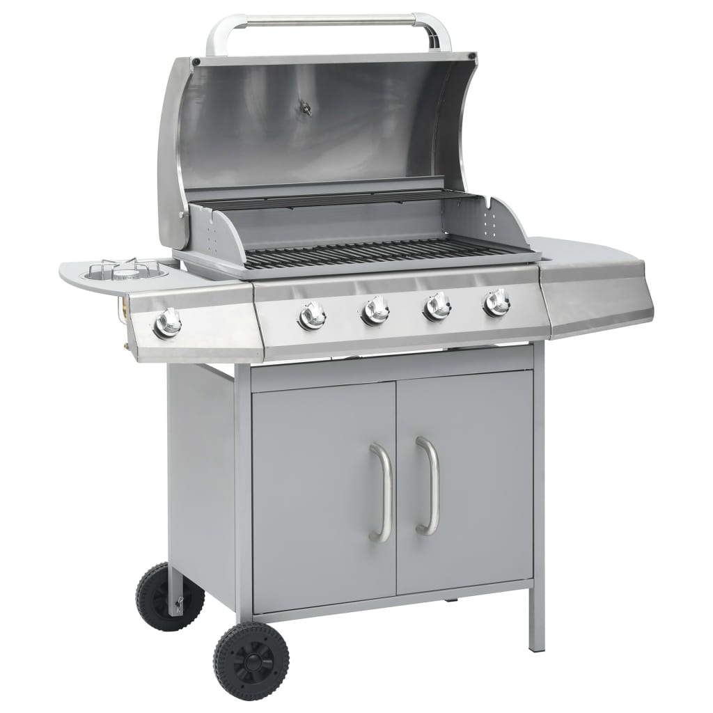vidaXL Gas Barbecue Grill 4+1 Cooking Zone Silver Stainless Steel