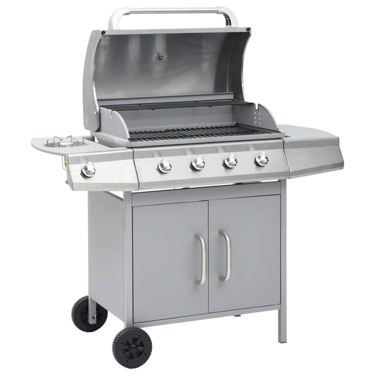 vidaXL Gas Barbecue Grill 4+1 Cooking Zone Silver Stainless Steel