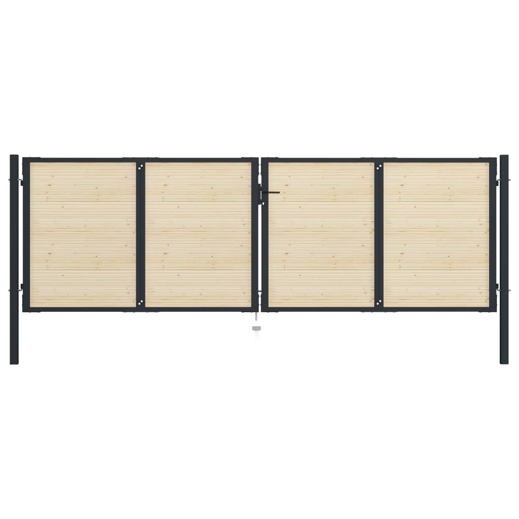 vidaXL Fence Gate Steel and Spruce Wood 408x175 cm
