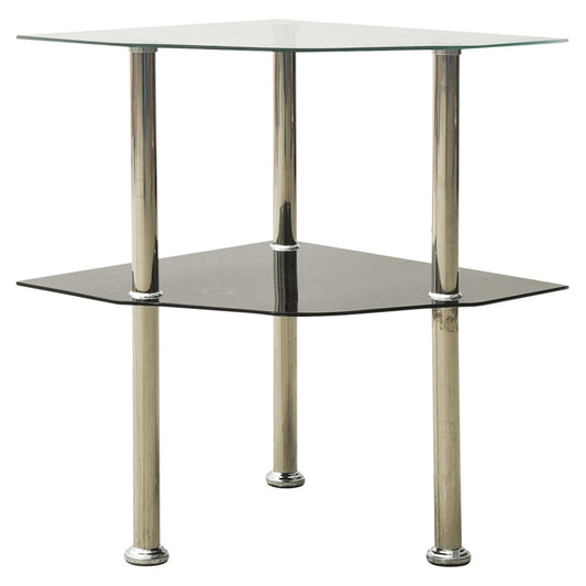 vidaXL 2-Tier Side Table Transparent & Black 38x38x50cm Tempered Glass
