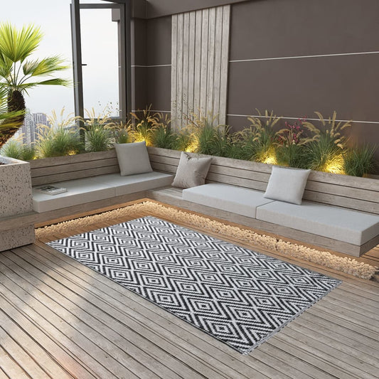 vidaXL Outdoor Carpet White and Black 190x290 cm PP