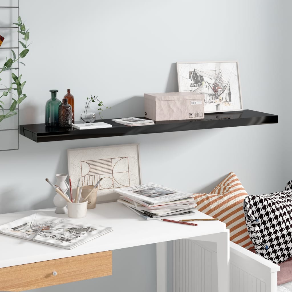 vidaXL Floating Wall Shelf High Gloss Black 120x23.5x3.8 cm MDF
