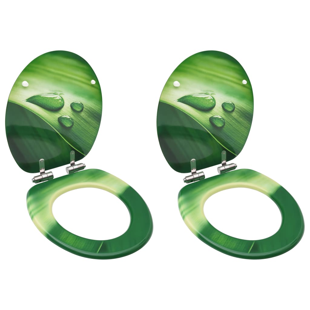 vidaXL WC Toilet Seats with Soft Close Lid 2 pcs MDF Green Water Drop Design