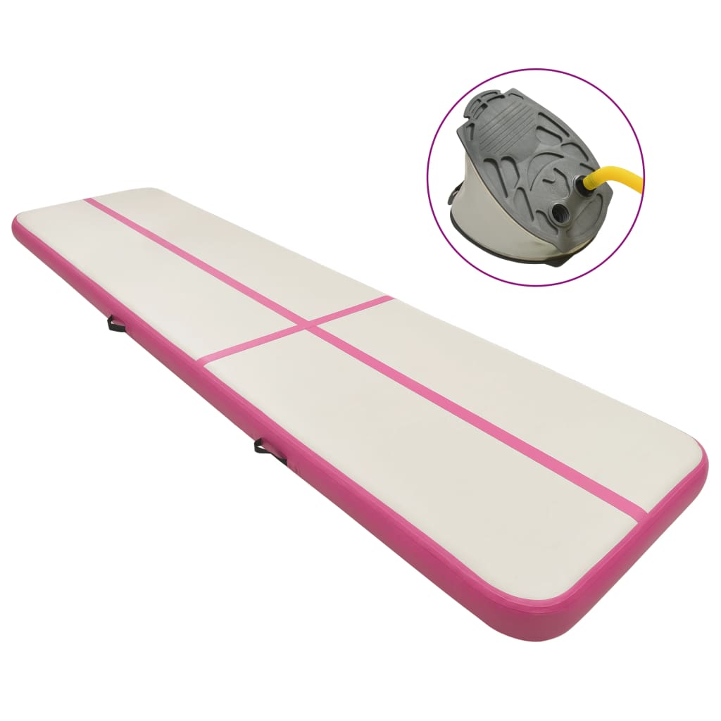 vidaXL Inflatable Gymnastics Mat with Pump 700x100x15 cm PVC Pink