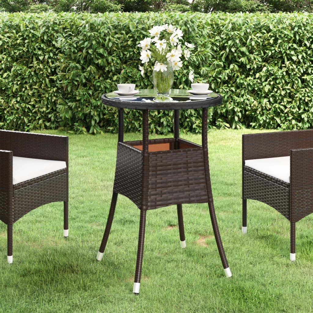 vidaXL Garden Table Ì÷60x75 cm Tempered Glass and Poly Rattan Brown
