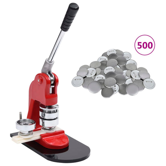 vidaXL Badge Button Maker with 500 pcs Pinback Button Parts 37 mm