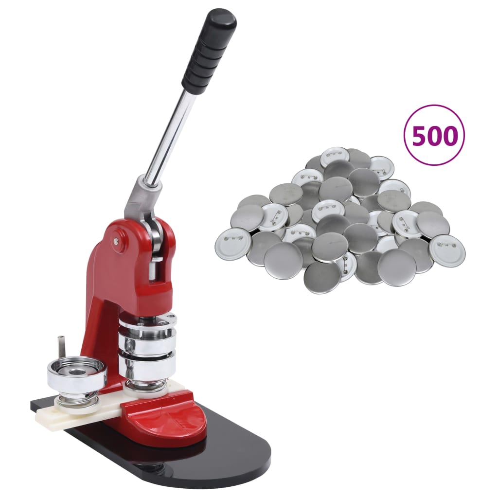 vidaXL Badge Button Maker with 500 pcs Pinback Button Parts 25 mm