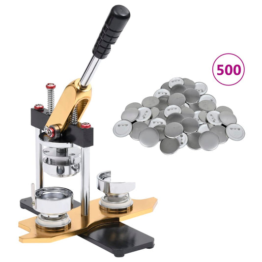 vidaXL Badge Maker with 500 pcs Pinback Button Parts 37mm Rotate Punch