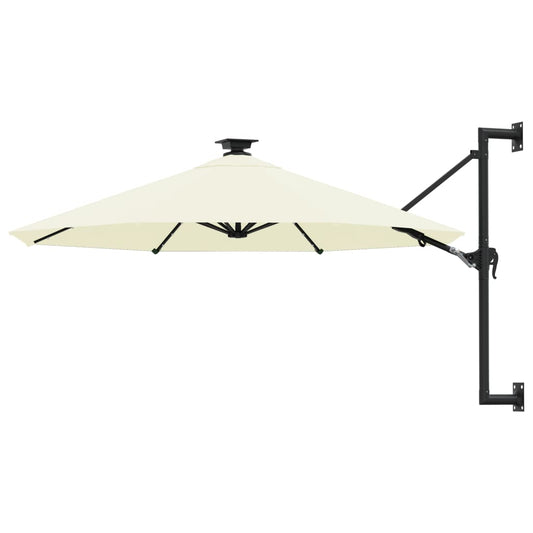 vidaXL Wall-mounted Parasol with LEDs and Metal Pole 300 cm Sand
