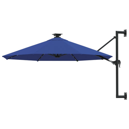 vidaXL Wall-mounted Parasol with LEDs and Metal Pole 300 cm Blue