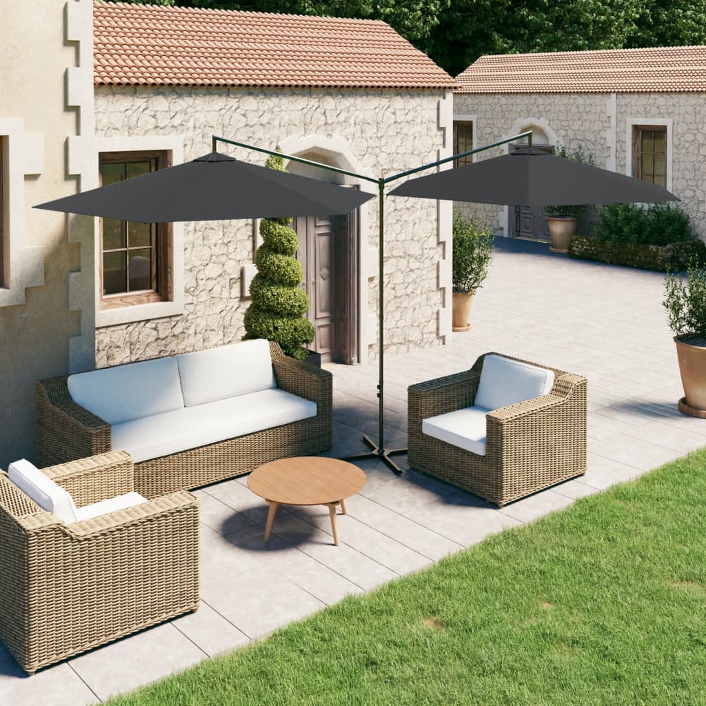 vidaXL Double Parasol with Steel Pole Anthracite 600 cm