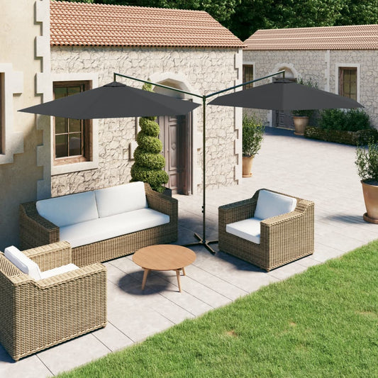 vidaXL Double Parasol with Steel Pole Anthracite 600 cm