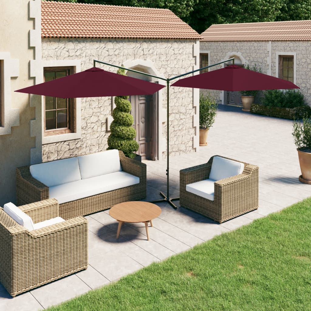 vidaXL Double Parasol with Steel Pole Bordeaux Red 600 cm