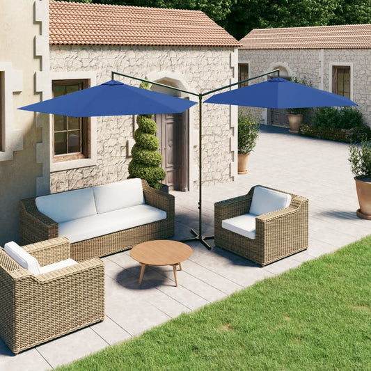 vidaXL Double Parasol with Steel Pole Azure Blue 600 cm