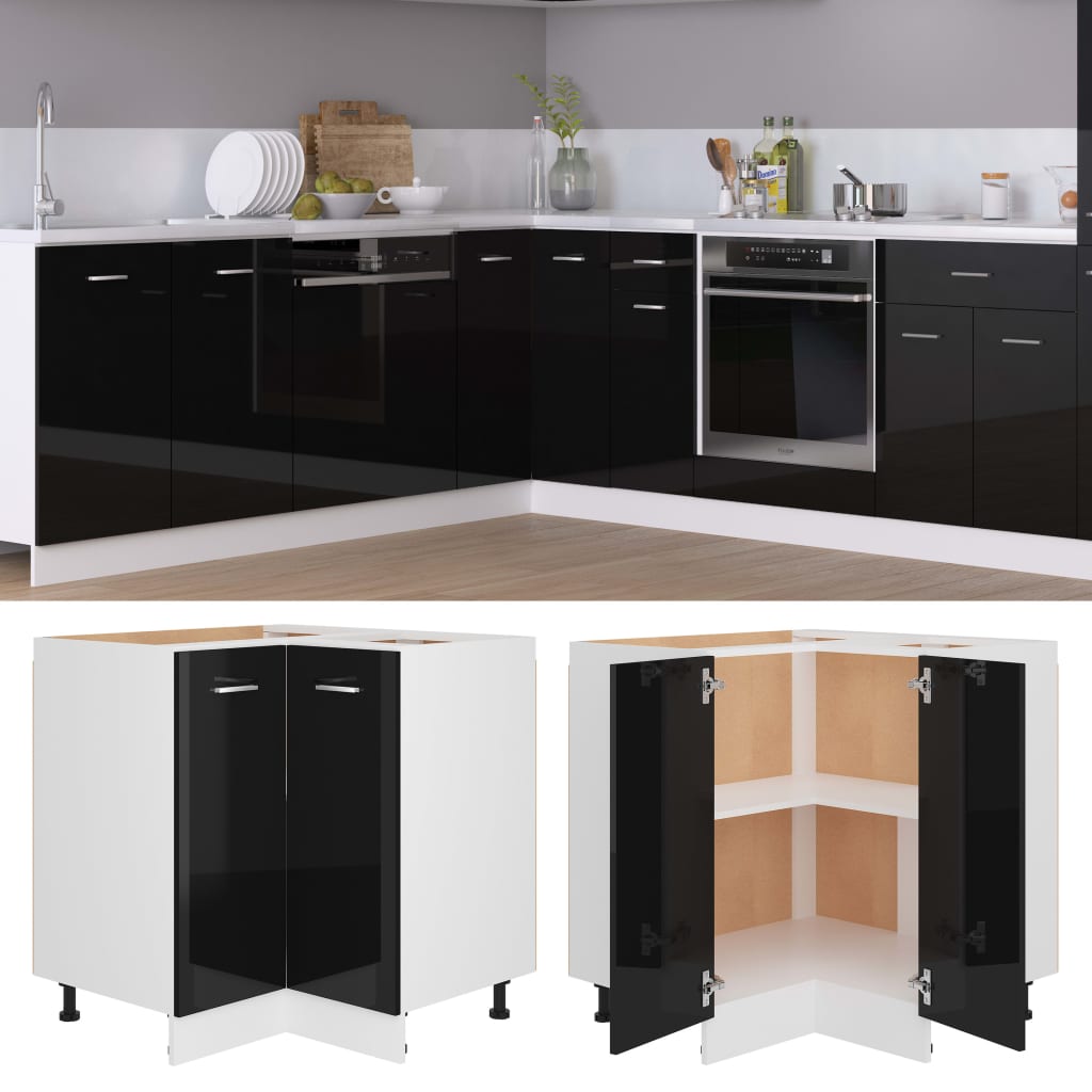 vidaXL Corner Bottom Cabinet High Gloss Black 75.5x75.5x80.5 cm Engineered Wood