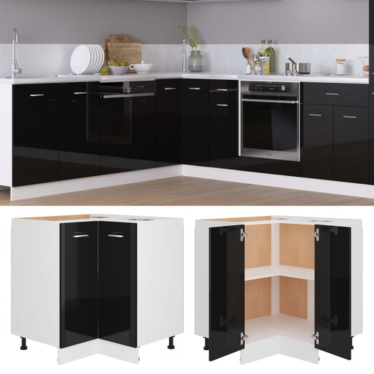 vidaXL Corner Bottom Cabinet High Gloss Black 75.5x75.5x80.5 cm Engineered Wood