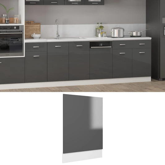 vidaXL Dishwasher Panel High Gloss Grey 45x3x67 cm Engineered Wood