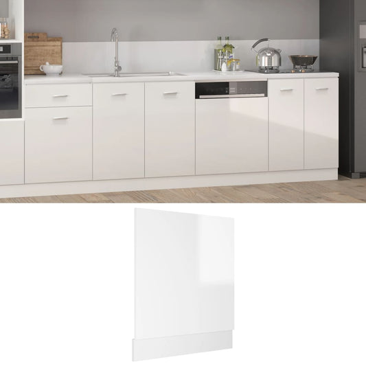 vidaXL Dishwasher Panel High Gloss White 59.5x3x67 cm Engineered Wood