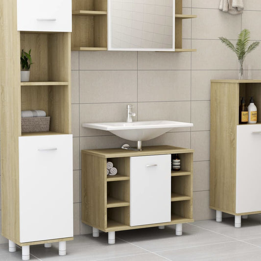 vidaXL Bathroom Cabinet White and Sonoma Oak 60x32x53.5 cm Engineered Wood
