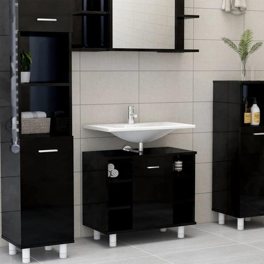vidaXL Bathroom Cabinet High Gloss Black 60x32x53.5 cm Engineered Wood