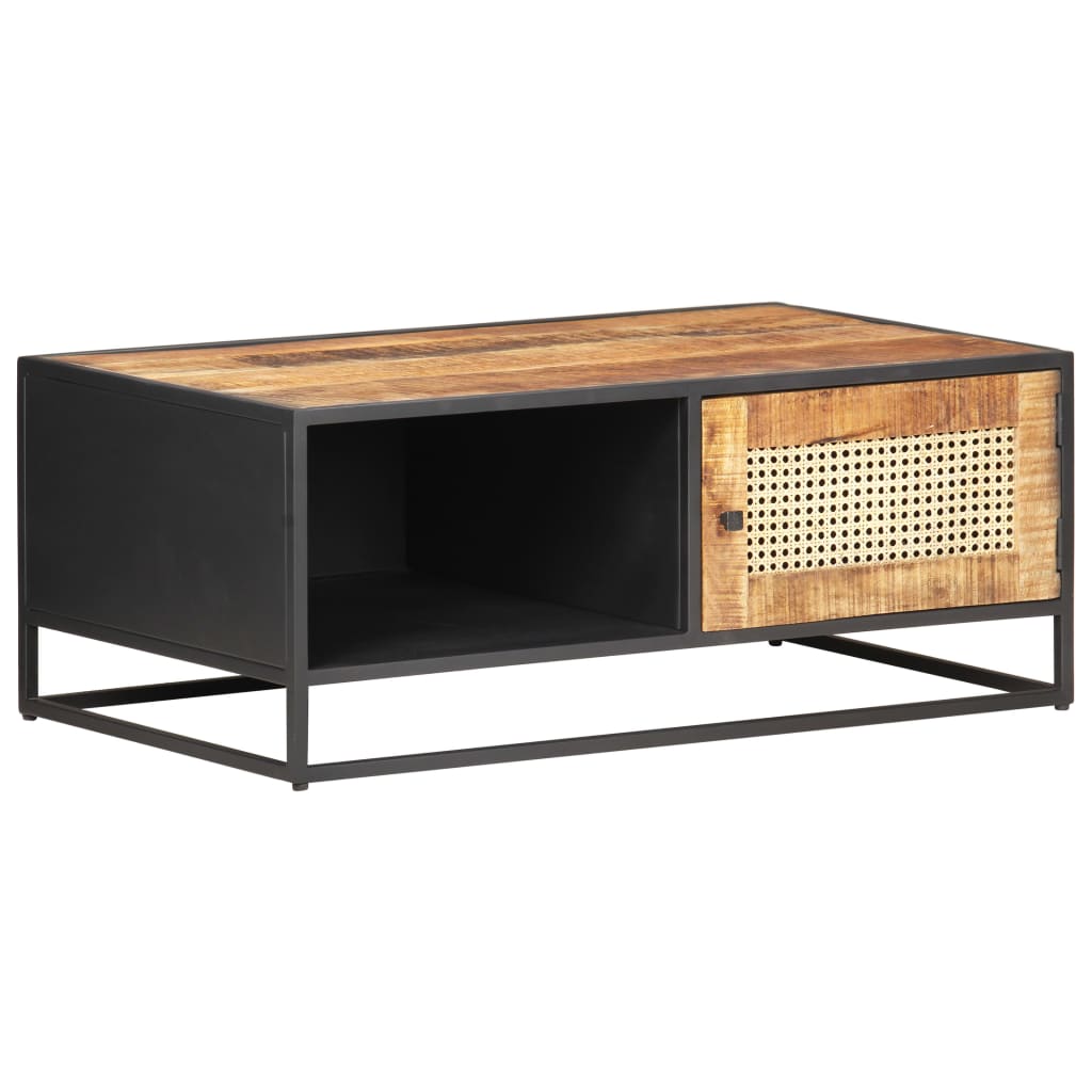 vidaXL Coffee Table 90x50x35 cm Rough Mango Wood and Natural Cane
