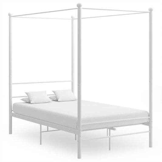 vidaXL Canopy Bed Frame White Metal 140x200 cm