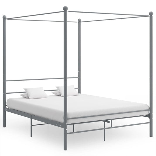 vidaXL Canopy Bed Frame Grey Metal 160x200 cm