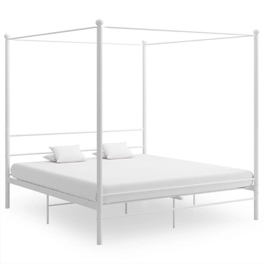 vidaXL Canopy Bed Frame White Metal 180x200 cm 6FT Super King