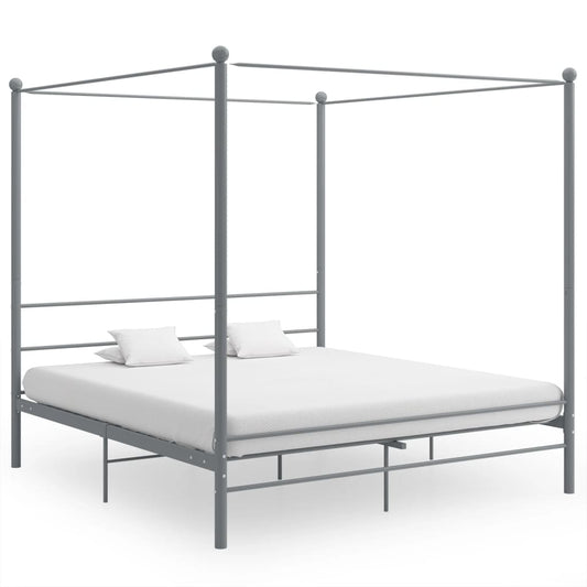 vidaXL Canopy Bed Frame Grey Metal 180x200 cm 6FT Super King