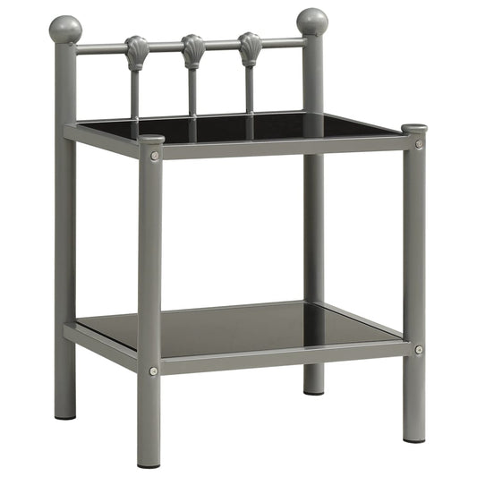vidaXL Bedside Cabinet Grey and Black 45x34.5x60.5 cm Metal and Glass