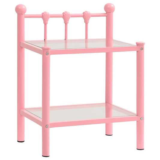 vidaXL Bedside Cabinet Pink&Transparent 45x34.5x60.5 cm Metal & Glass