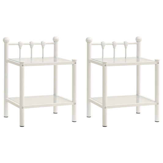 vidaXL Bedside Cabinets 2 pcs White and Transparent Metal and Glass