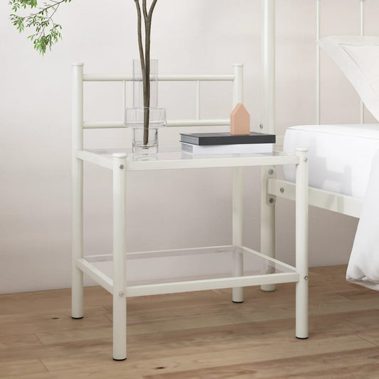 vidaXL Bedside Cabinet White&Transparent 45x34.5x60.5 cm Metal & Glass