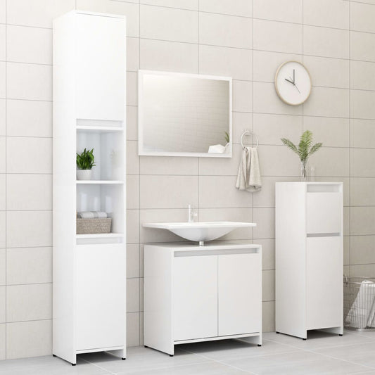 vidaXL 4 Piece Bathroom Furniture Set High Gloss White Engineered Wood
