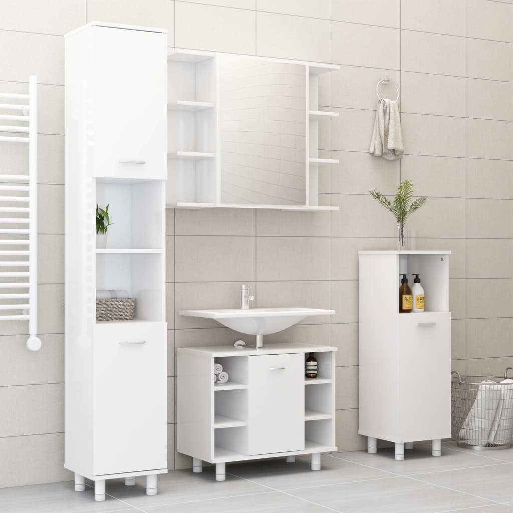 vidaXL 4 Piece Bathroom Furniture Set High Gloss White Engineered Wood
