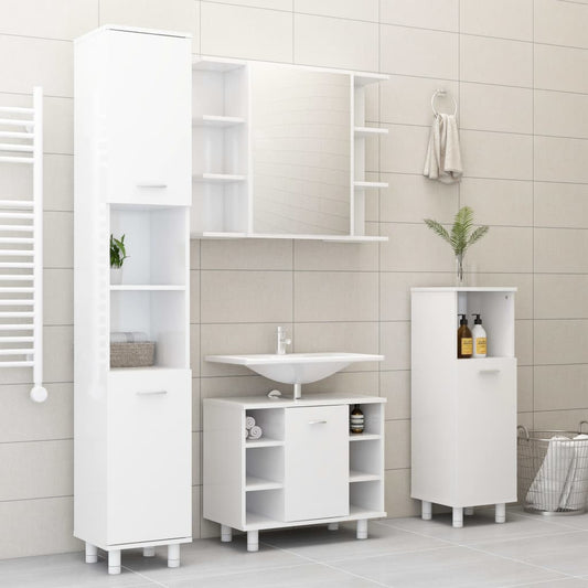 vidaXL 4 Piece Bathroom Furniture Set High Gloss White Engineered Wood